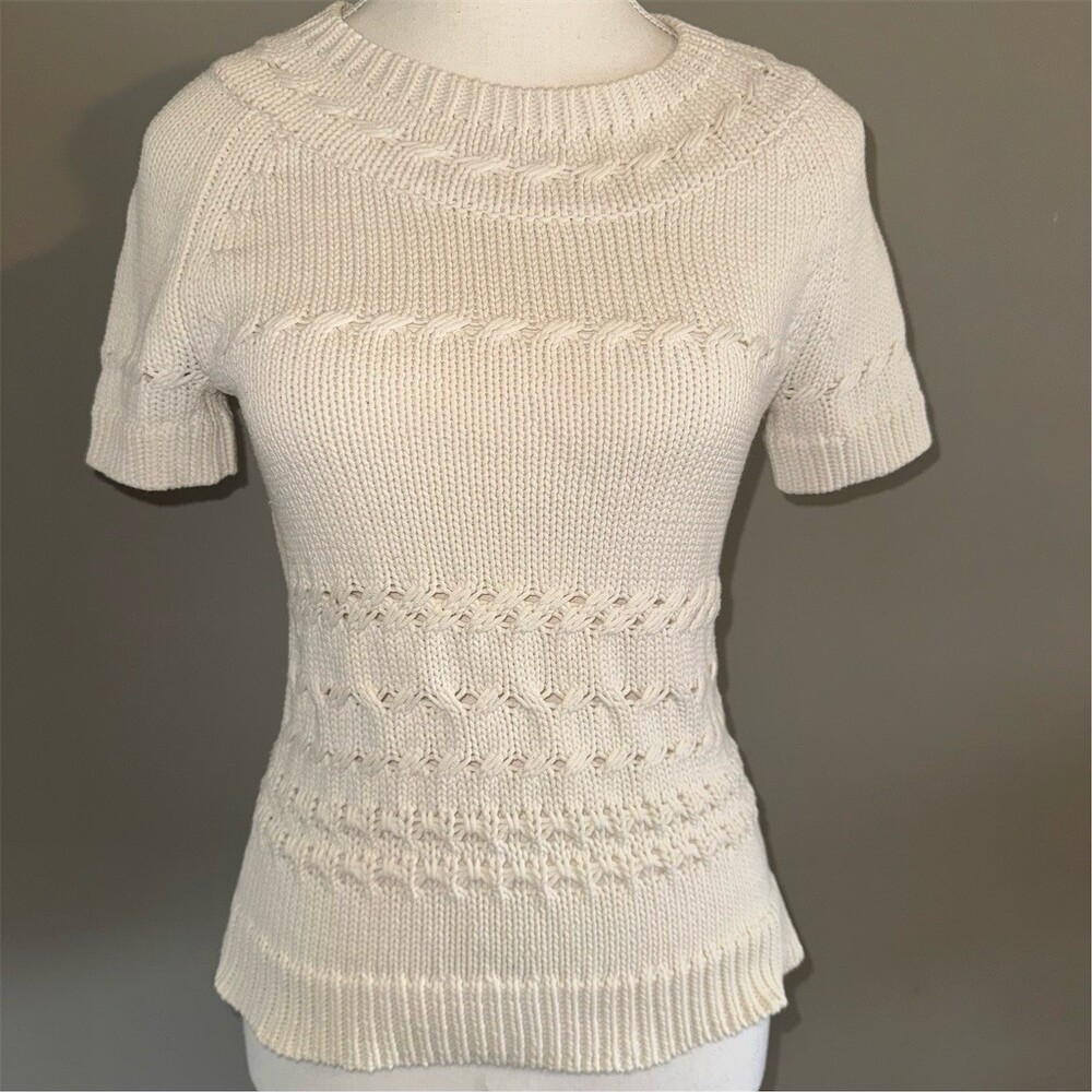 kate spade‎ new york Sweater Womens XS Ivory Textured Knit Short Sleeve Luxury